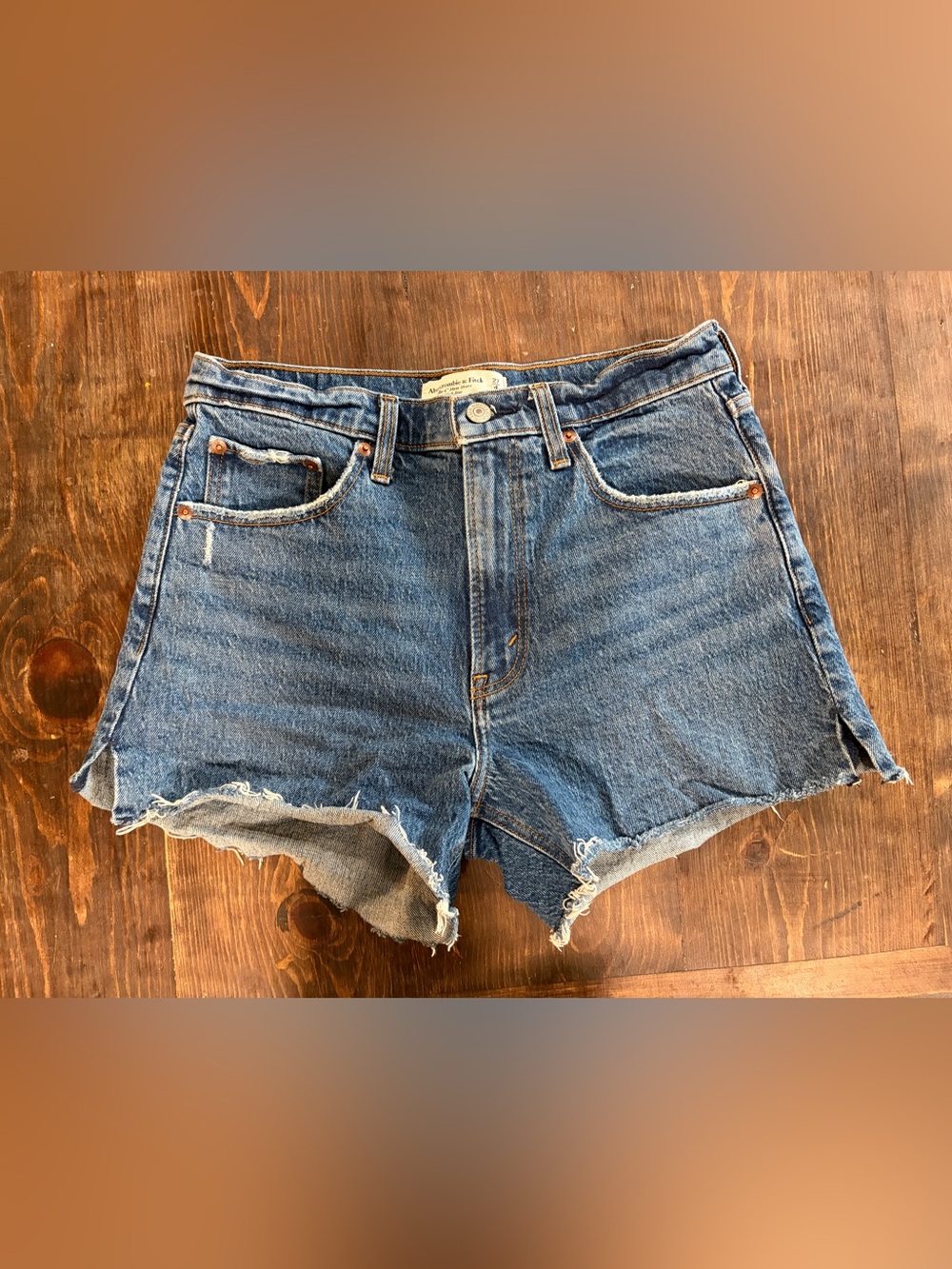 Abercrombie & Fitch Distressed High-Rise Denim Shorts - Blue